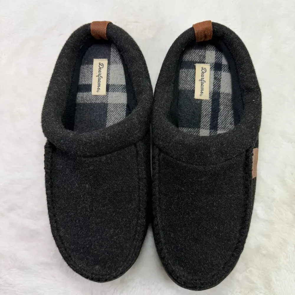 Dearfoams Men’s Memory Foam Slippers Dark Heather Black Size L (11-12)